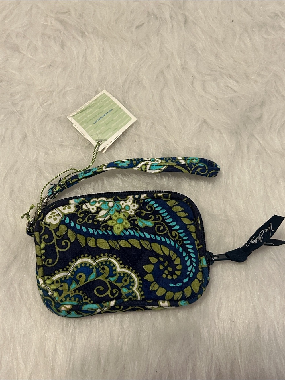Vera Bradley Navy Paisley Quilted Wristlet with Teal & Lime Accents